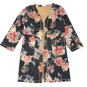 SOLITAIRE Anthropologie MONARC Women Faux Suede Duster Open Floral L Polyester